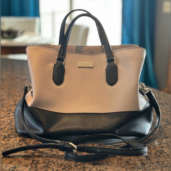 Kate Spade Evangelie tan & black leather compartment crossbody satchel purse bag - Picture 7 of 9